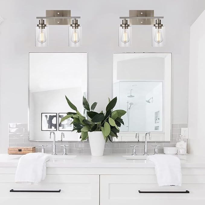 MELUCEE Metal Wall Lights with Clear Glass Shade 2 Heads Bathroom Light - Image 4