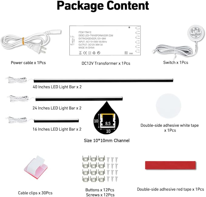 LED Recessed Lighting Kit, 6 Pack Self-Adhesive COB LED Light Bar, Cold White - Image 3