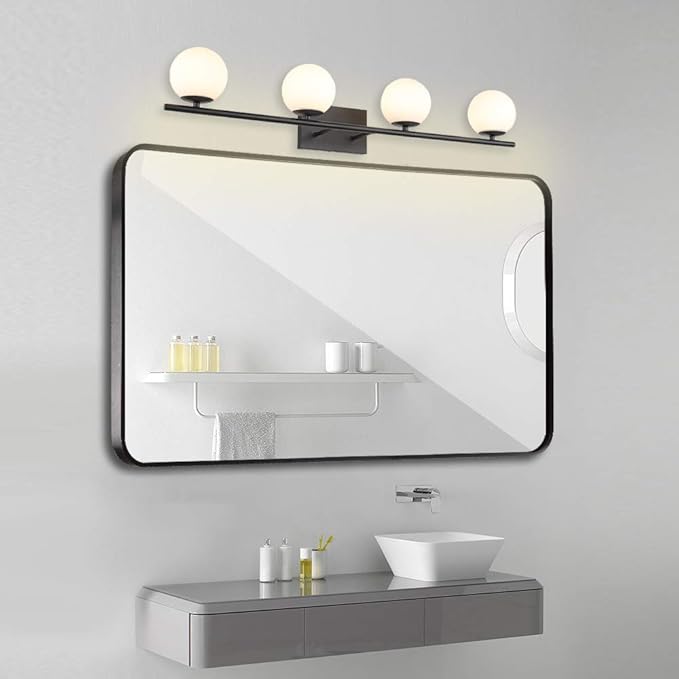 New Bathroom Vanity Light Fixtures Matte Black Milk White Globe Glass Shade 4 - Image 7