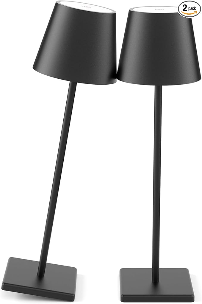 2 Pack Cordless LED Table Lamp Black, 5500mAh Battery Powered Table Light by Coinmit