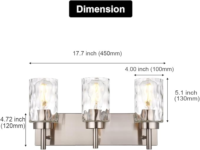 BONLICHT Brushed Nickel Vanity Light Modern 3 Light Bathroom Lighting Fixture - Image 4