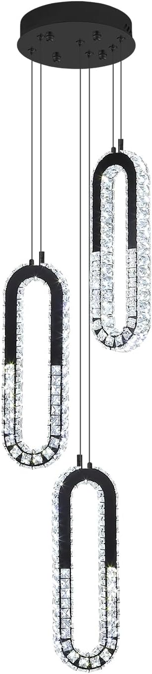 Modern Crystal Chandeliers LED Pendant Lighting Ring Black Flush Mount Ceiling - Image 7