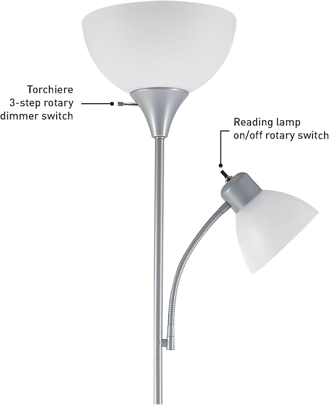 GLOBE Electric 67134 72" Torchiere Floor Lamp and Adjustable Reading Light - Image 5