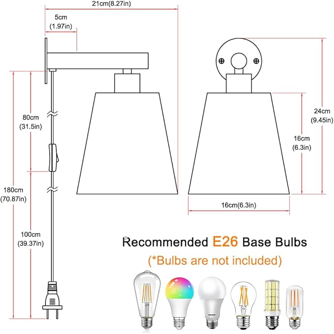 White Plug in Wall Sconces Set of Two, Bedside Wall Lamps Plug in Set of 2 - Image 5