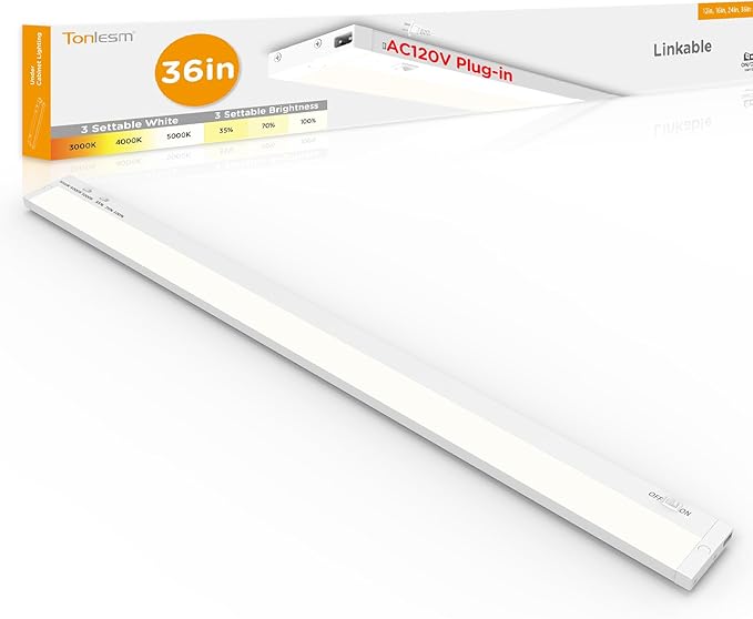 36 Inch Under Cabinet Lighting Plug in, 20W 120V 3 Color 3000K/4000K/5000K by Tonlesm