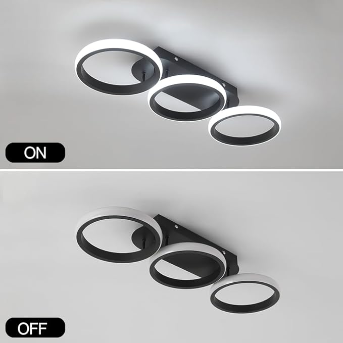 Modern LED Ceiling Light, 3-Round Rings Flush Mount, 30W 6000K Cool White - Image 7