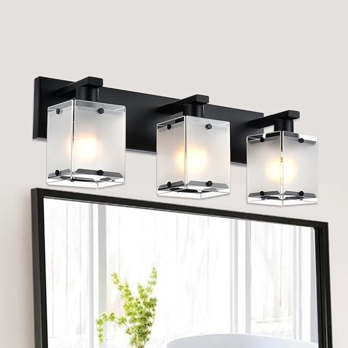 3-Lights Bathroom Light Fixture Over Mirror, Modern Black Wall Sconce Vanity - Image 2
