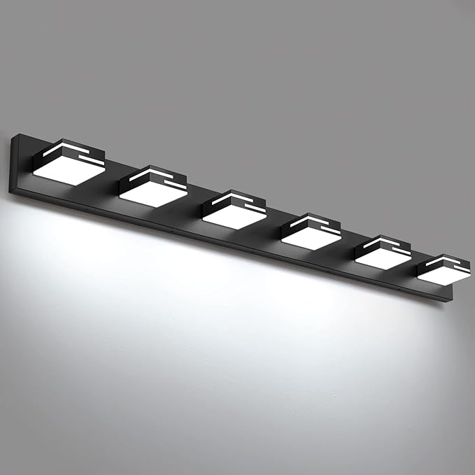 LED Modern Bathroom Vanity Light Fixtures, 6-Light 40-inch Dimmable Matte Black by LKHF