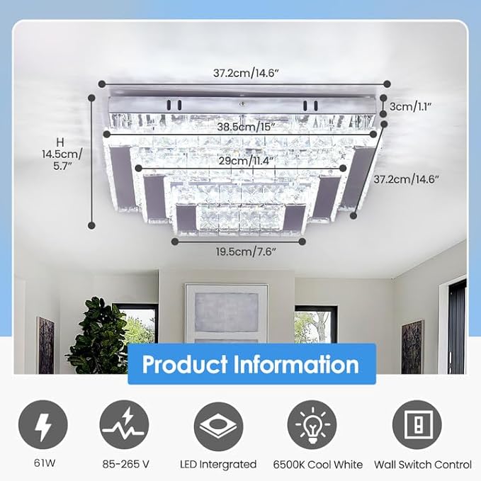 Finktonglan Square Crystal LED Ceiling Light Fixtures - Image 4