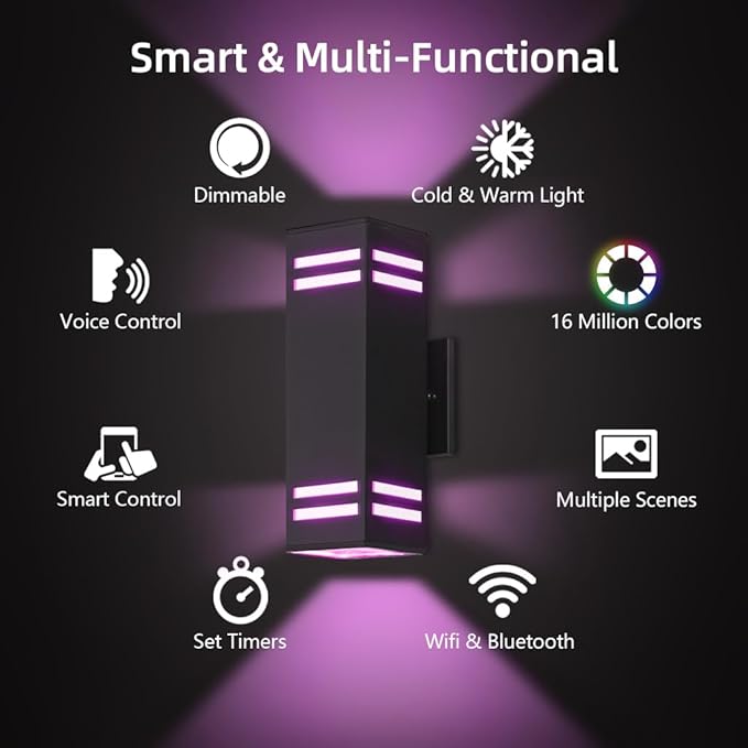 KIZON Smart Porch Lights Color Changing, Ambience RGB WiFi Outdoor Sconce - Image 4