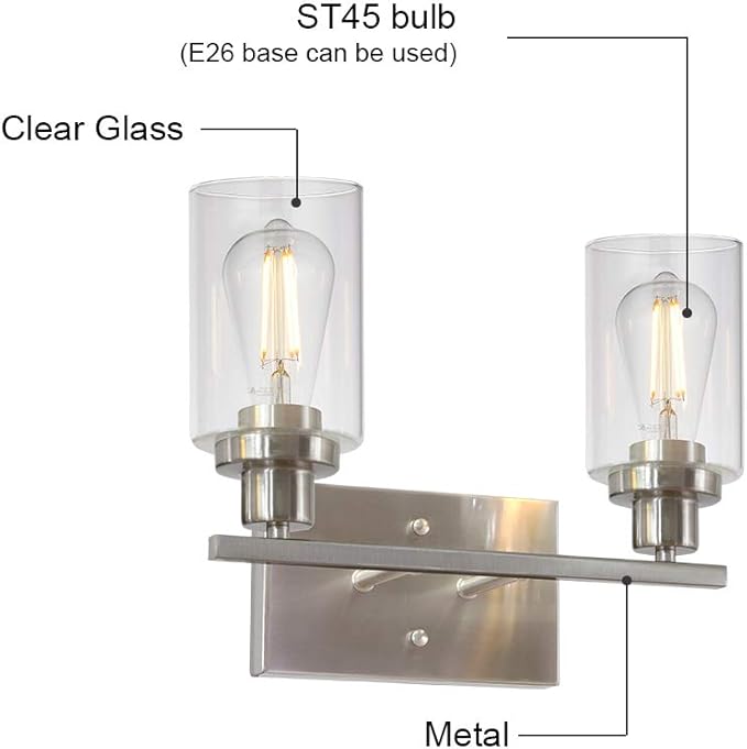 MELUCEE Metal Wall Lights with Clear Glass Shade 2 Heads Bathroom Light - Image 7