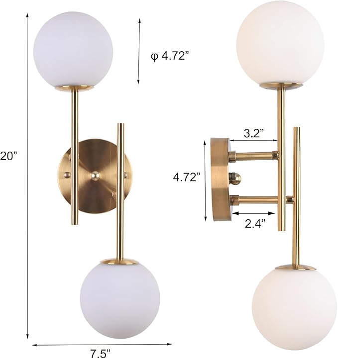 Gold Globe Wall Sconce, 7.5" W x 20" H, G9 Base, Compatible - Image 5