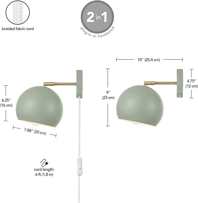 GLOBE Electric 65866 Willow 1-Light Plug-in or Hardwire Wall Sconce, Sage Green - Image 8