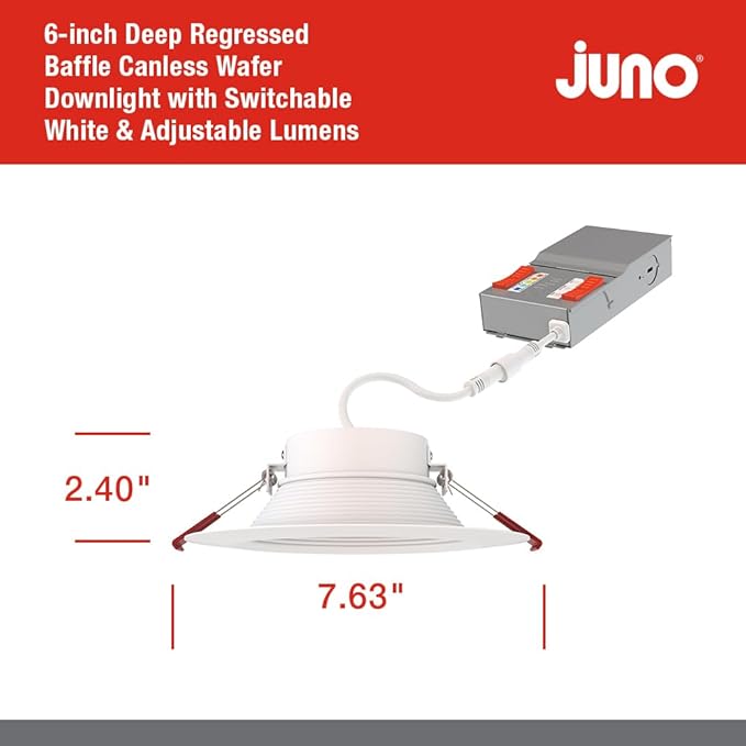 Juno LED Recessed Lights 6 Inch Round Wafer Downlight, 5-in-1 Switchable White - Image 5