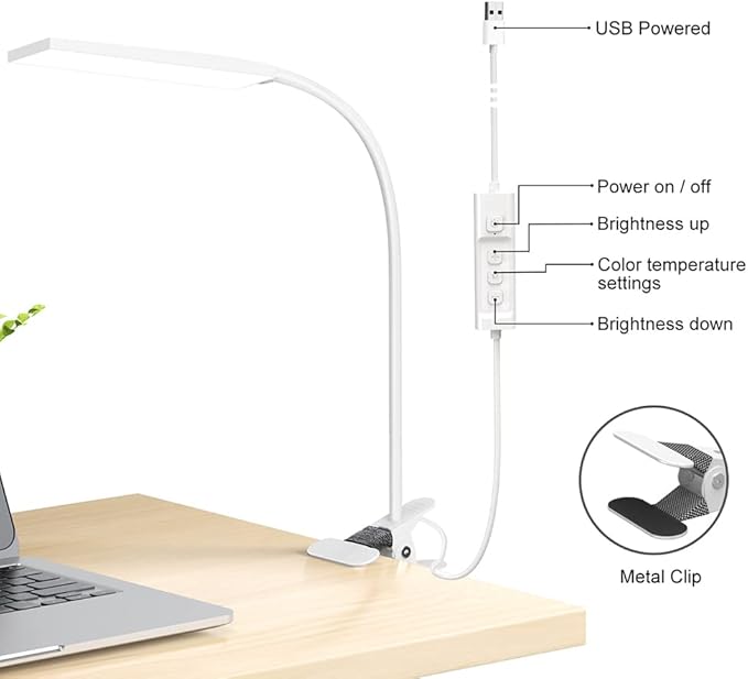 RAOYI LED Desk Lamp, 5W USB Clip on Light Eye-Caring Reading Clamp Table Lamp - Image 2