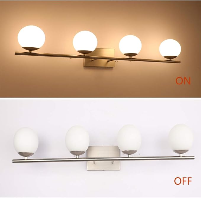 New Bathroom Vanity Light Fixtures 4 Lights Brushed Nickel Glass Shade Modern - Image 5