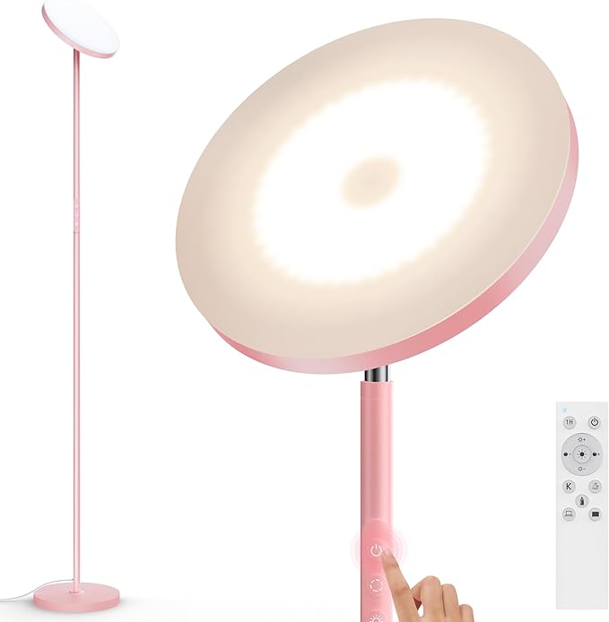 Pink Dimmable Floor Lamp, Bright 36W 3500LM Standing Lamp by WOWLUMENOFFICIAL