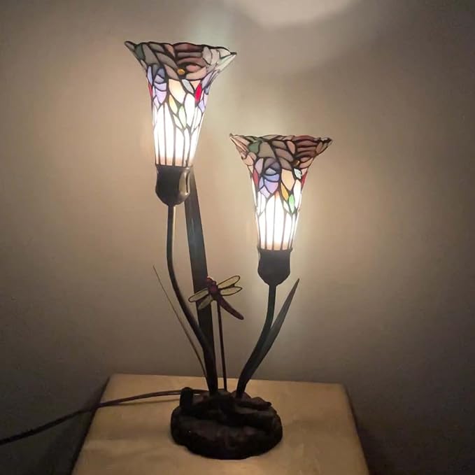 Bieye L10620 Lily Flowers and Dragonfly Tiffany Style Stained Glass Accent - Image 6