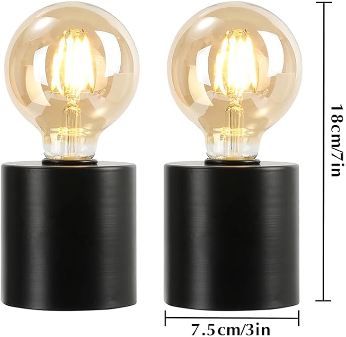 JHY DESIGN Set of 2 Black Table Lamp Battery Powered 7" Tall Cordless Lamp Light - Image 2