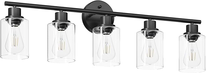 5-Light Black Bathroom Vanity Lights, E26 Modern Bathroom Light Fixtures - Image 6