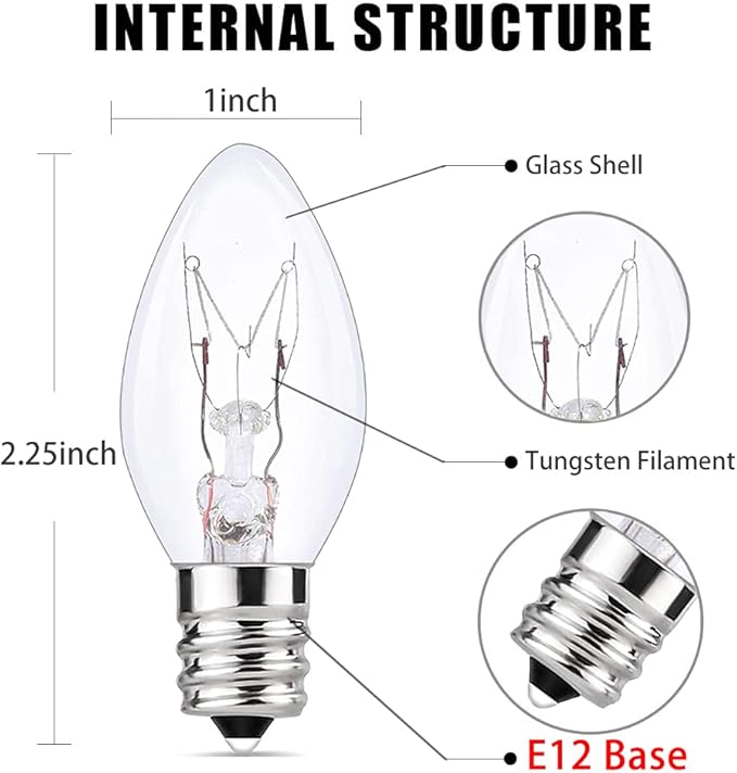 25 Pack C7 Clear Replacement Bulbs, C7 Outdoor Christmas String Light Bulbs - Image 2