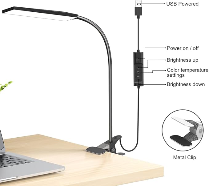 RAOYI LED Desk Lamp, 5W USB Clip on Light Eye-Caring Reading Clamp Table Lamp - Image 4