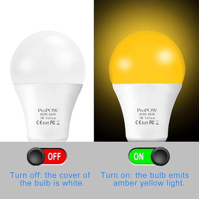 Amber Yellow LED Light Bulb, 7W Dusk to Dawn Bulbs 40W Equivalent A19 Auto - Image 6