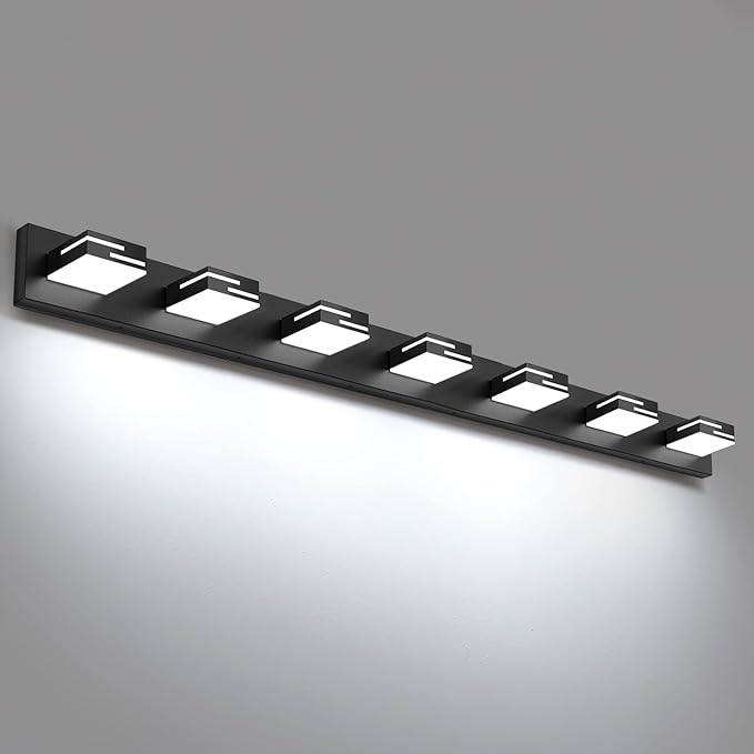 LED Modern Bathroom Vanity Light Fixtures, 7-Light 48-inch Dimmable Matte Black by LKHF