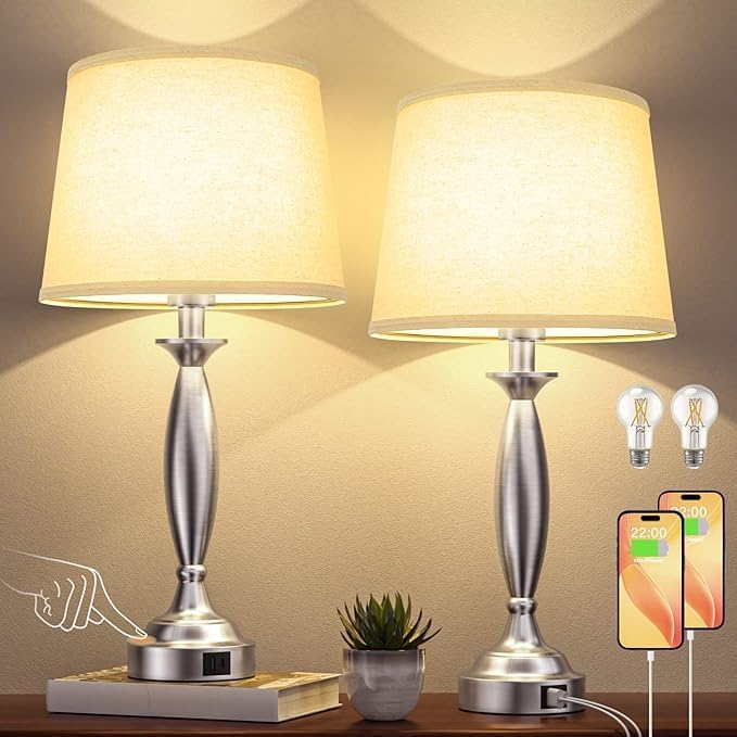 Beige Lamps for Bedrooms Set of 2 - Image 6