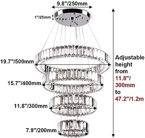 CLAIRDAI Crystal Chandeliers 4 Rings Chandelier LED Pendant Light Chandelier - Image 4