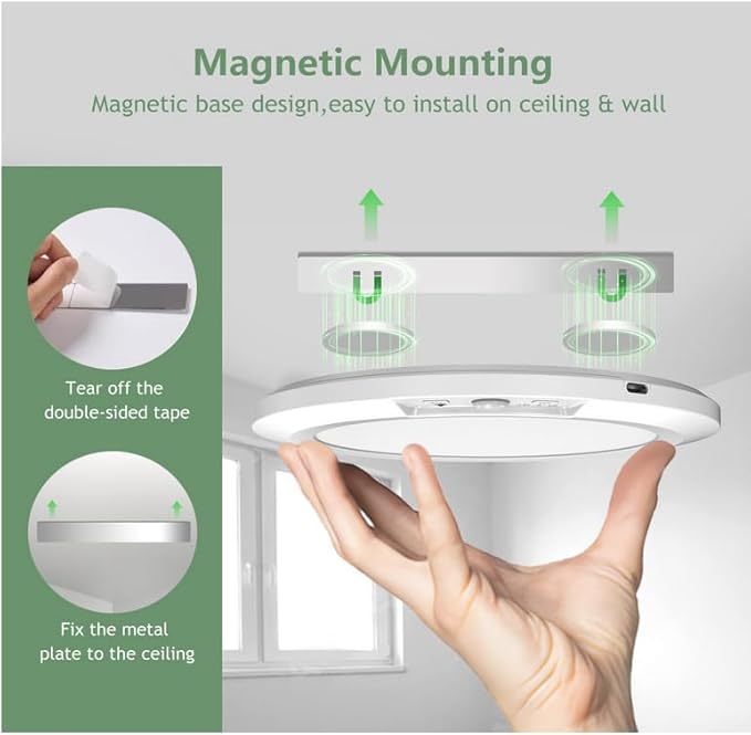 USB Rechargeable Motion Sensor Ceiling Light, Battery Operated Magnetic Closet - Image 2