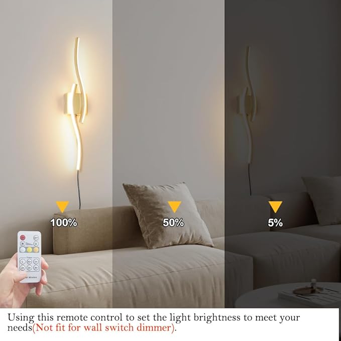 Modern Gold Plug in Wall Sconce Set of 2, Indoor Dimmable Light Fixture - Image 7