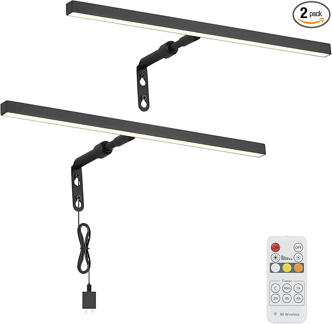 2 Pack Picture Lights for Paintings Plug in, Remote Control Gallery Wall Light by PasoarLightting