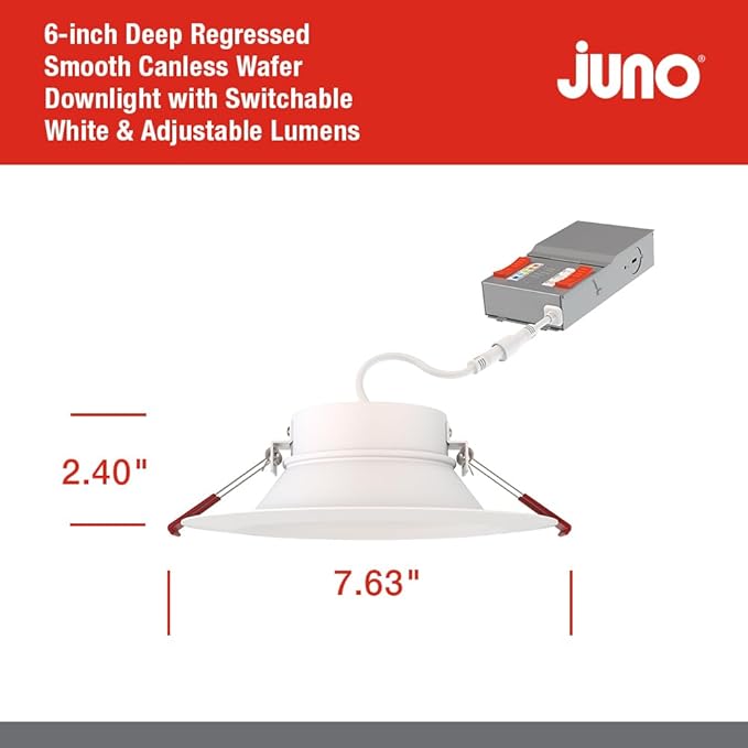 Juno LED Recessed Lights 6 Inch Round Wafer Downlight, 5-in-1 Switchable White - Image 5
