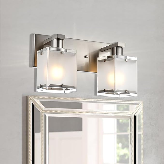 2-Lights Wall Sconce Lighting, Brushed Nickel Bathroom Vanity Light Fixture - Image 2