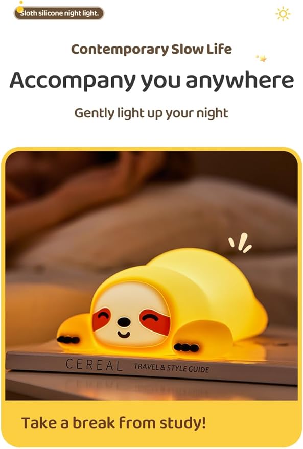 Cute Sloth Night Light, Animal Lamp, Food Grade Silicone, Rechargeable - Image 7