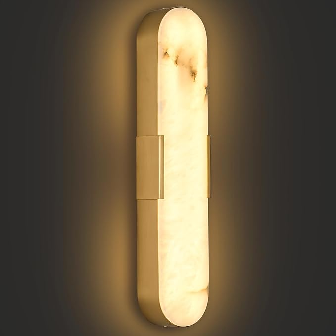 20“Natural Marble Wall Sconces Gold Alabaster Wall Sconce Vintage Bathroom by BuyitNow