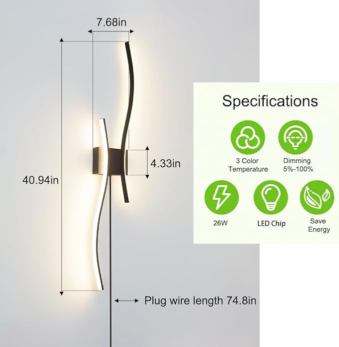 Modern Black Plug in Wall Sconces Set of 2 - Image 7