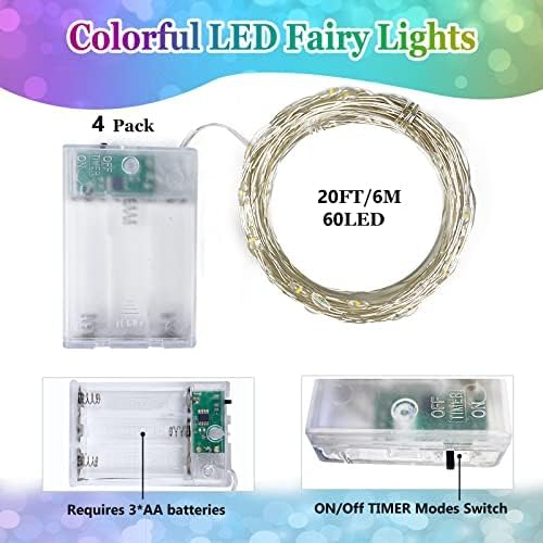 4 Pack 60 LED Christmas Fairy Lights Battery Operated - Image 2