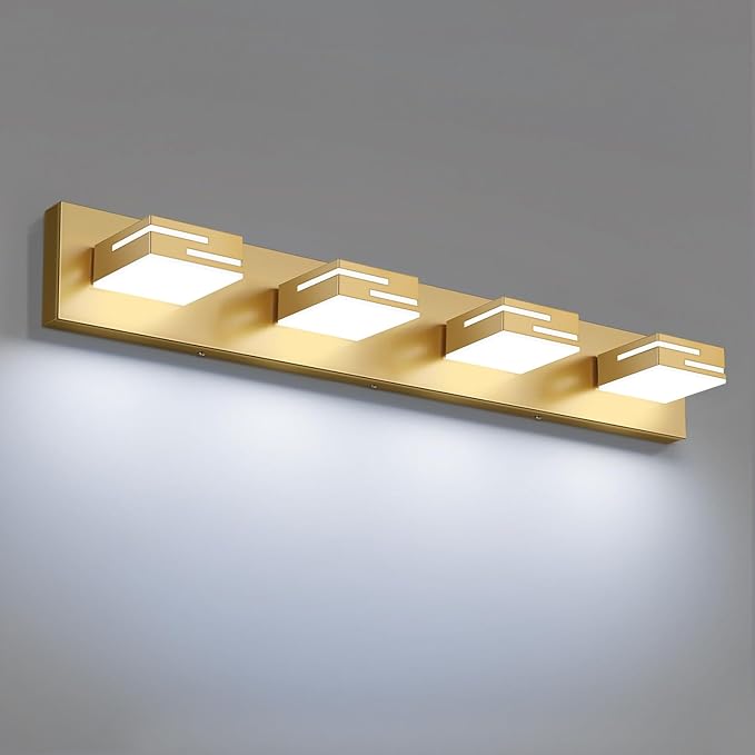 LED Modern Bathroom Vanity Light Fixtures, 4-Light 28-inch Dimmable Gold Vanity by LKHF