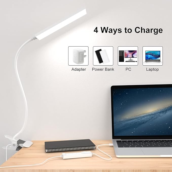 RAOYI LED Desk Lamp, 5W USB Clip on Light Eye-Caring Reading Clamp Table Lamp - Image 5