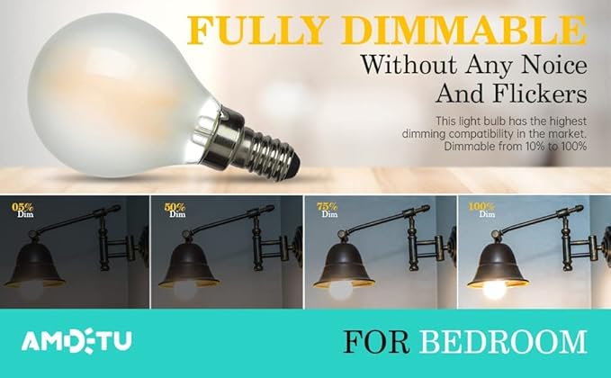AMDTU E12 LED Bulb 2700K Warm White Dimmable Frosted Globe Edison Small Frosted - Image 7