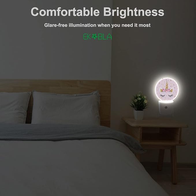 EKOBLA Unicorn Pink Night Light Gold Golden Polk Dots Stars Night Lights Plug - Image 4