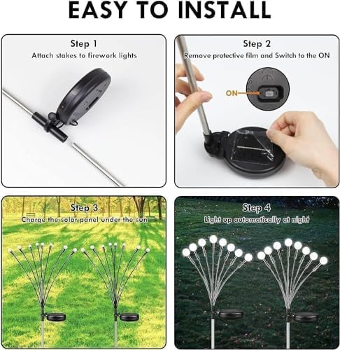 OZS 8 Pack Total 64 LED Solar Firefly Lights Fairy Outdoor - Image 7