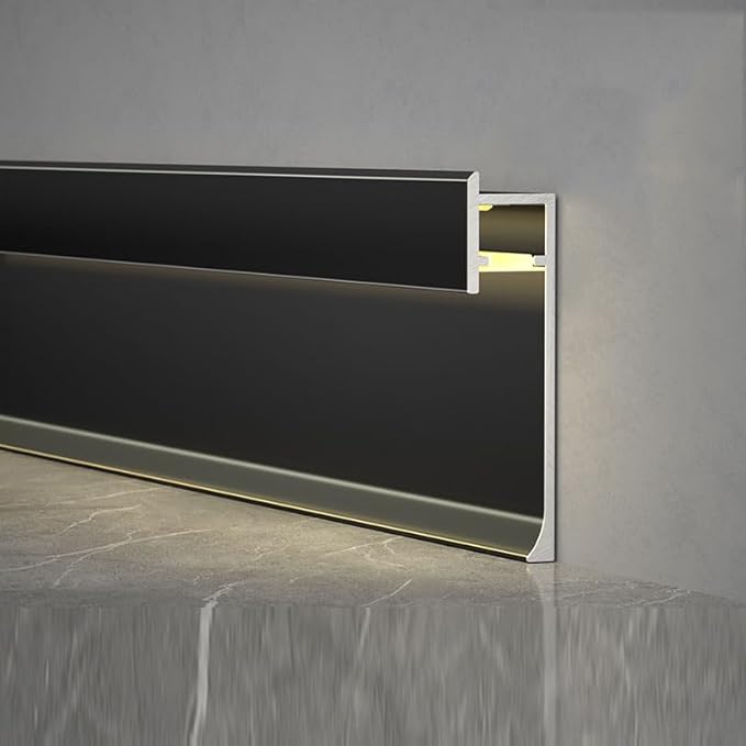 8Pcs LED Aluminium Metal Baseboard Trim, Matte Black 50mm x 2500mm 1.97" x 8.2' by Kwweeoo