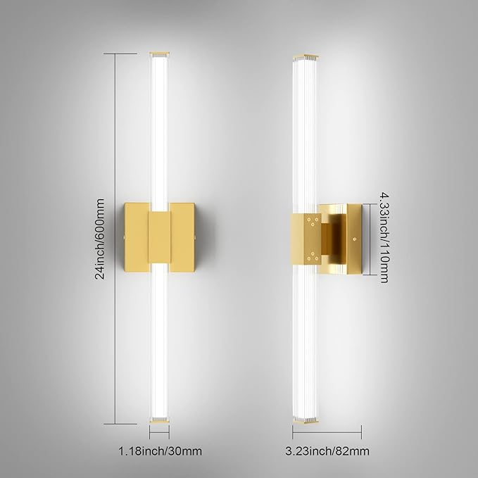 Ralbay 24inch Gold Bathroom Vanity Light Bar 22W Modern LED Vanity Lights Gold - Image 5