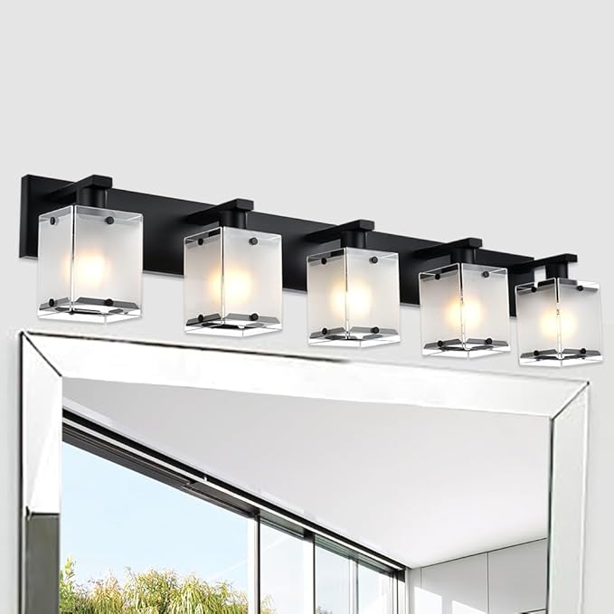5-Lights Bathroom Light Fixtures, Matte Black Modern Vanity Lights - Image 2