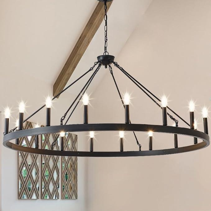 53 Inch Large Black Wagon Wheel Chandelier 18-Light Farmhouse Wagon Wheel by ZBMYRBZJ