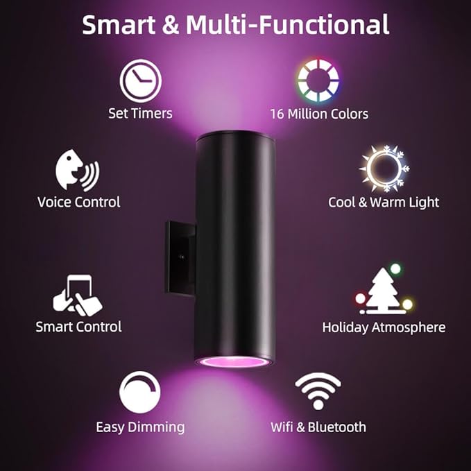 SHIMR Modern Outdoor Wall Lights Color Changing, RGBCW Smart Outdoor Lights - Image 4