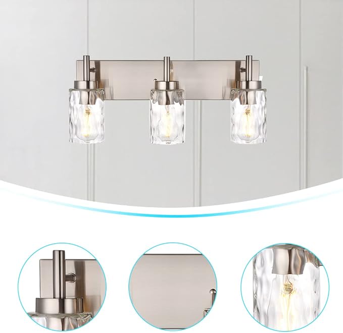 BONLICHT Brushed Nickel Vanity Light Modern 3 Light Bathroom Lighting Fixture - Image 9